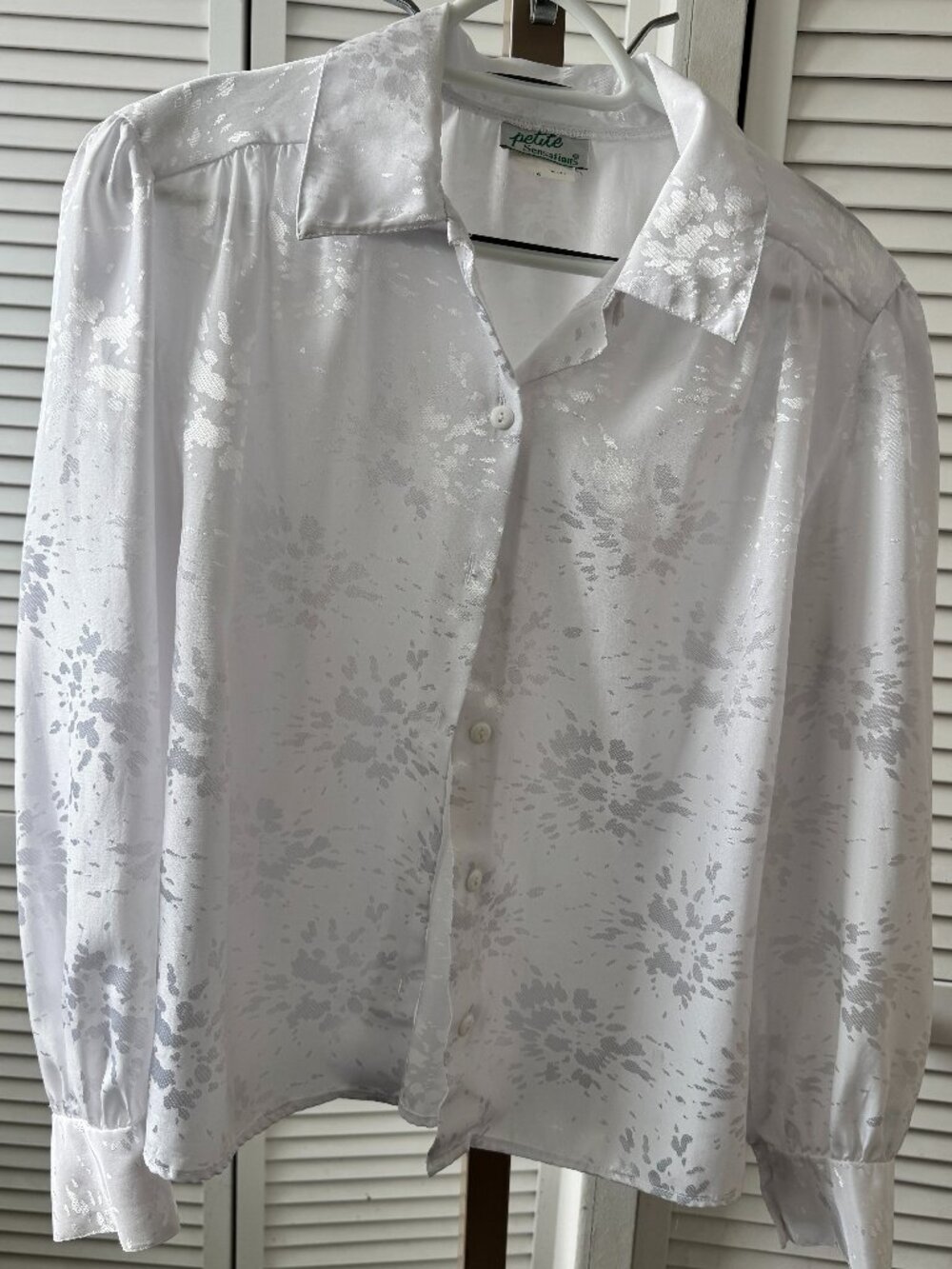Vintage Kara White Printed Satin Button Down Shirt
